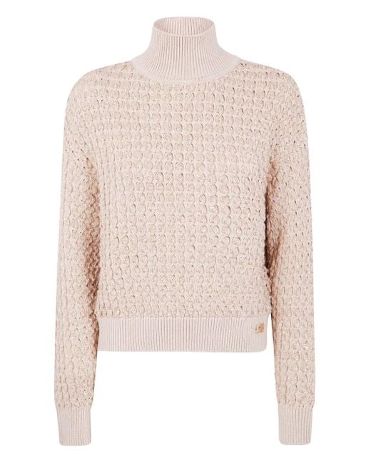 Elisabetta Franchi Bouclé Trui Met Hoge Hals in het White