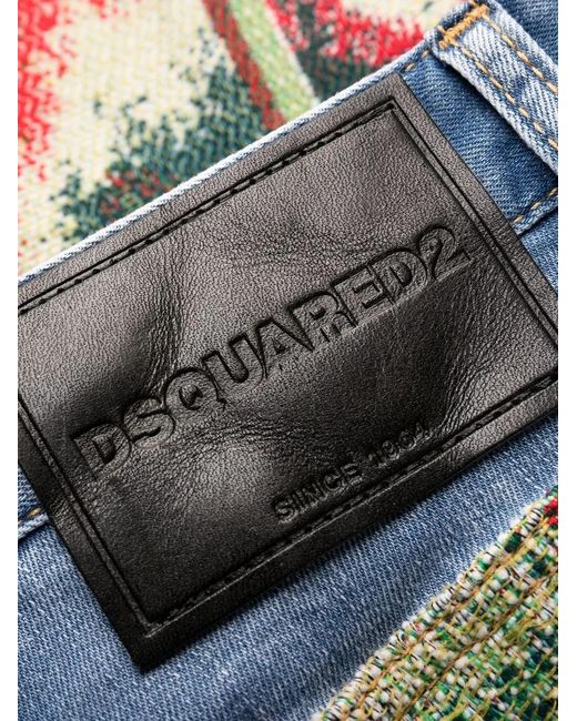 DSquared² Blue Contrast-Panel Straight-Leg Jeans