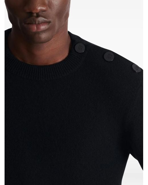 Balmain Black Buttoned Cashmere Sweater for men