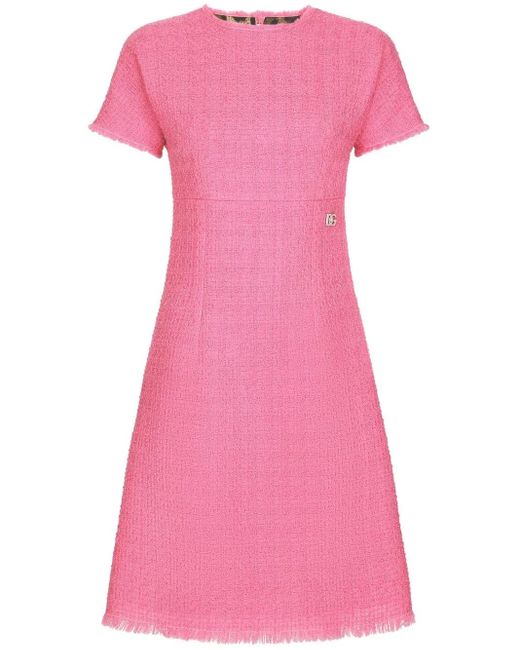 Dolce & Gabbana Pink Rachel Tweed Dress With Dg Logo