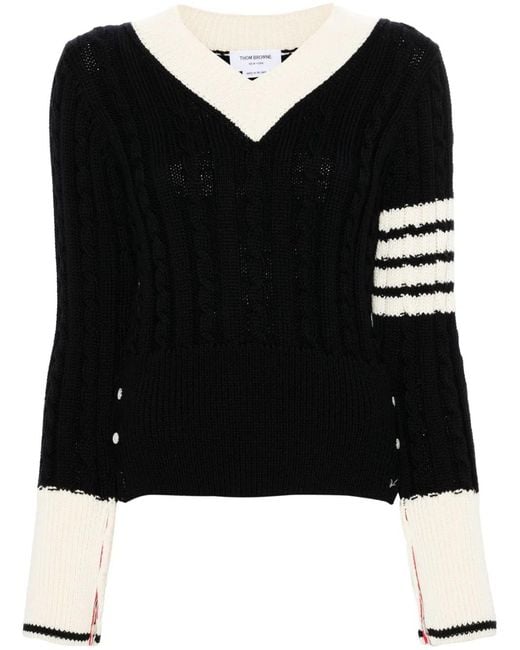 Thom Browne Black 4-Bar Cable-Knit Jumper