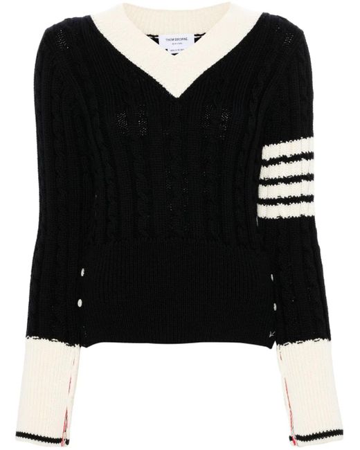 Maglione Con Decorazione A 4 Righe di Thom Browne in Black