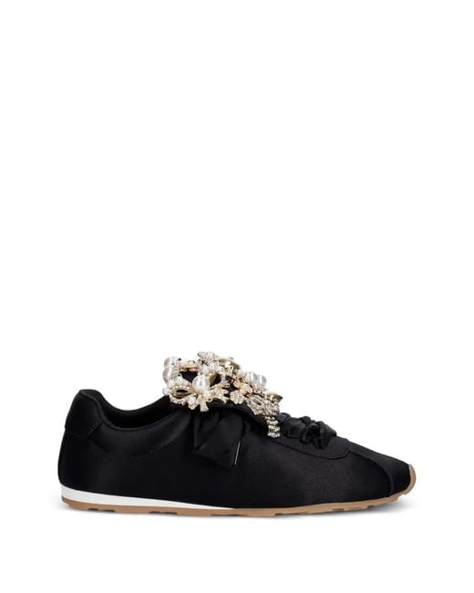 Jeffrey Campbell Black Shelter Crystal-Embellished Faux-Pearl Sneakers