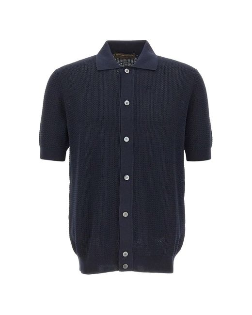 FILIPPO DE LAURENTIIS Blue Textured Knit Shirt for men