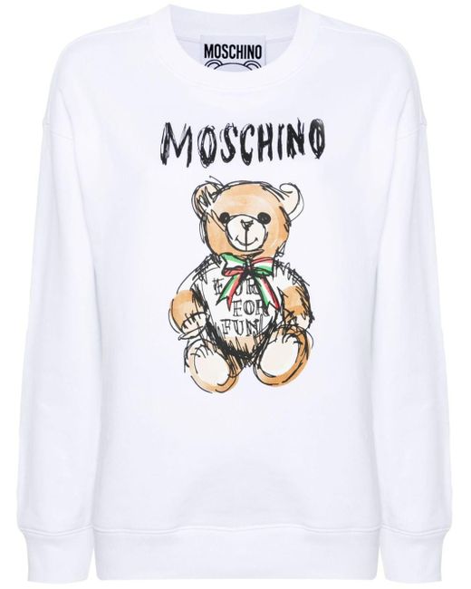 Moschino White Teddy Bear Cotton Sweatshirt