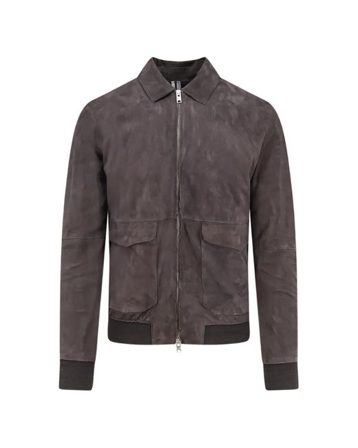DFOUR® Gray Zip-Up Suede Jacket for men
