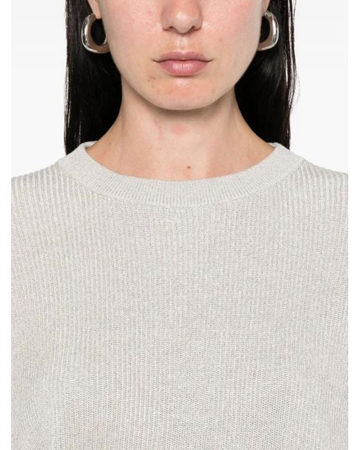 Jersey de canalé con cuello redondo Brunello Cucinelli de color White