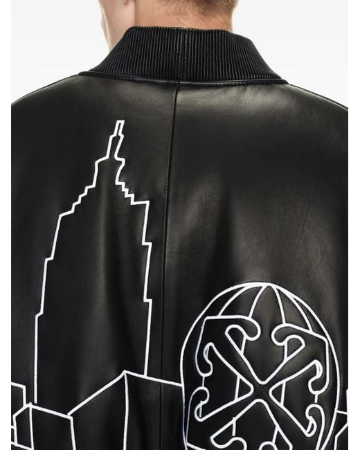 Off-White c/o Virgil Abloh Black Skyline Leather Bomber Jacket for men