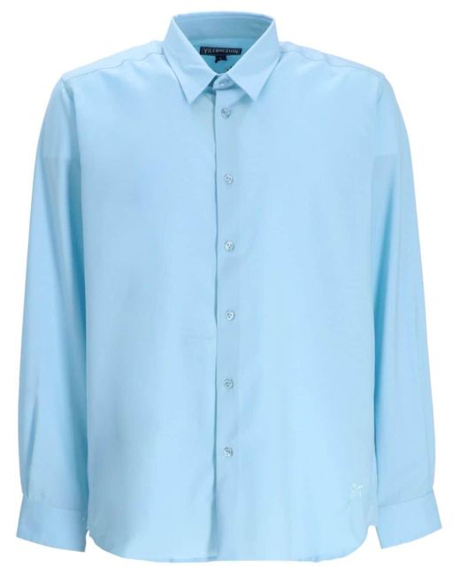 Vilebrequin Blue Embroidered-logo Wool Shirt for men