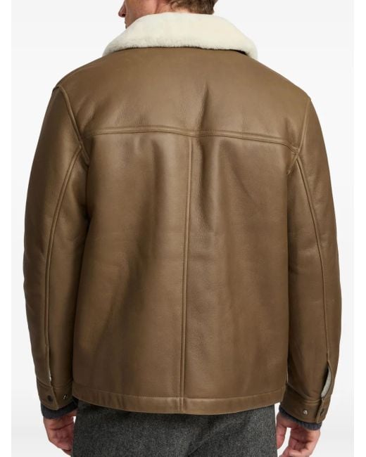 Yves Salomon Brown Shearling Collar Leather Jacket for men