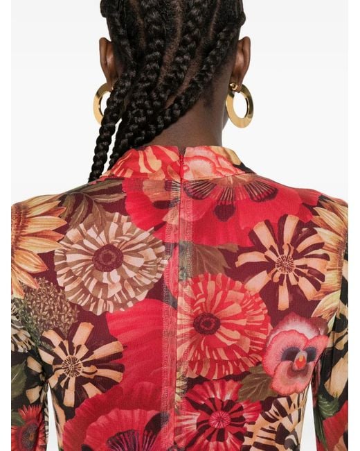 Farm Rio Red Flowershop Long-Sleeve Mini Dress