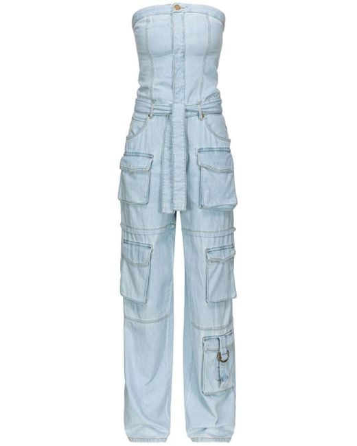 Pinko Denim Jumpsuit Met Bustier Design in het Blue