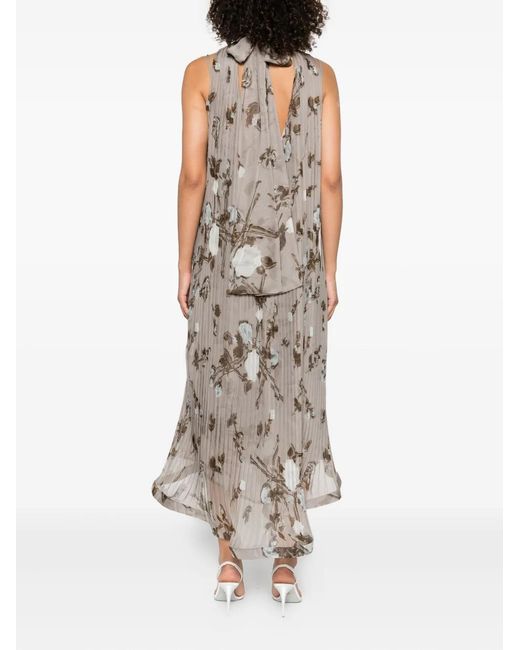 P.A.R.O.S.H. Gray Pleated Floral-Print Dress