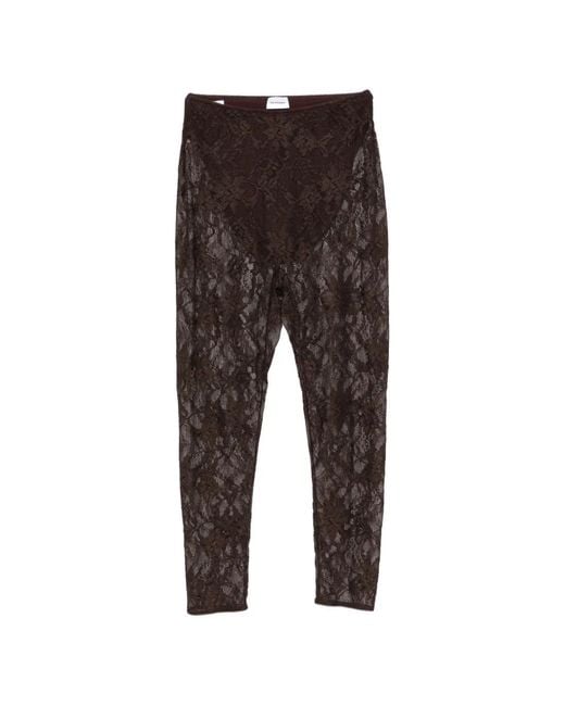 ANDAMANE Brown Loli Lace-Pattern Cropped Leggings
