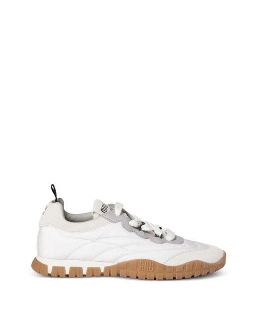 Miu Miu White Suede And Nylon Low-Top Sneakers