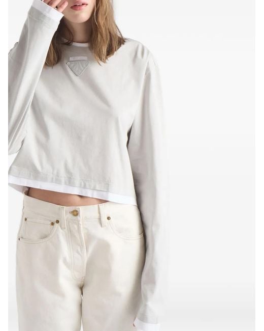 Prada White Long-Sleeved Jersey T-Shirt