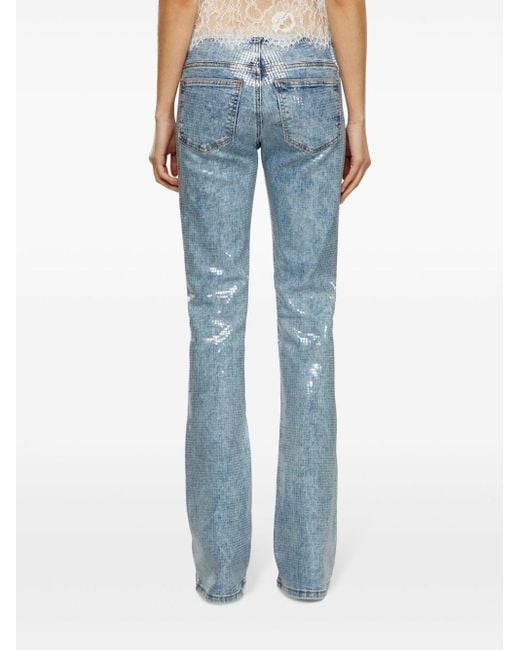 DIESEL Blue Low Rise Sequin Flared Jeans