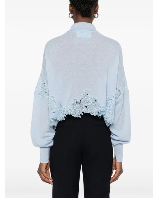 Ermanno Scervino Blue Lace-Trim Cardigan