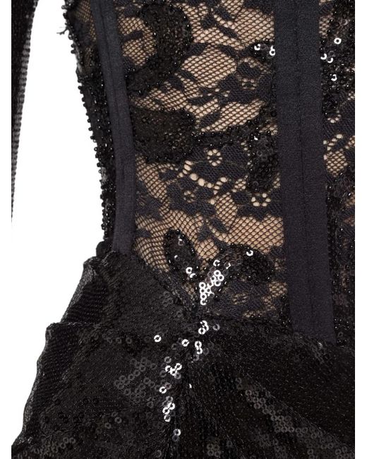 Nissa Black Robe Longue En Dentelle À Sequins