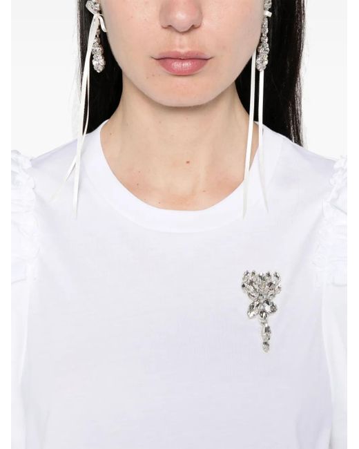 Simone Rocha Flower-Embellished T-Shirt in White | Lyst