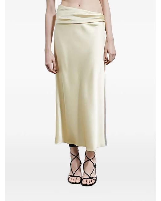 Patrizia Pepe Natural Satin-Finish Draped Midi Skirt