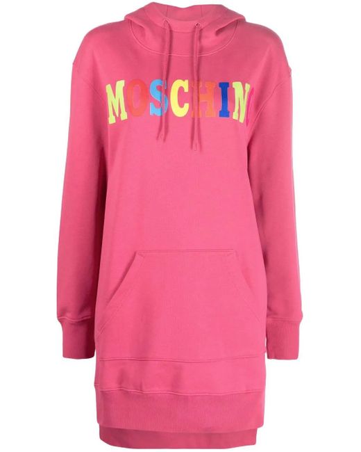 Moschino Pink Logo-Print Hooded Dress
