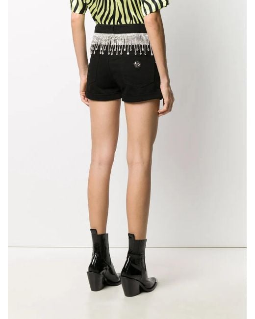 Philipp Plein Black Crystal-Embellished Denim Shorts