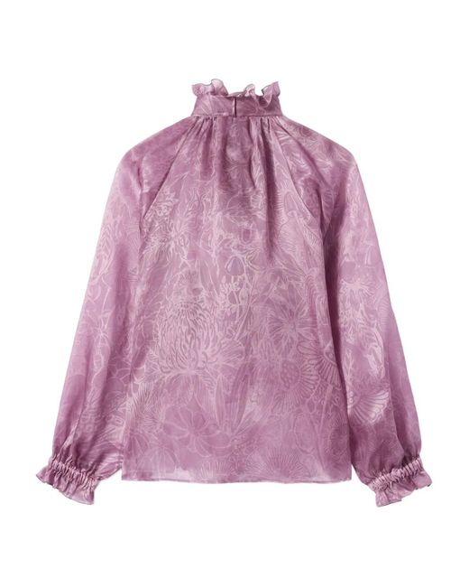 LaDoubleJ Purple Cerere Ruffled High-Neck Blouse