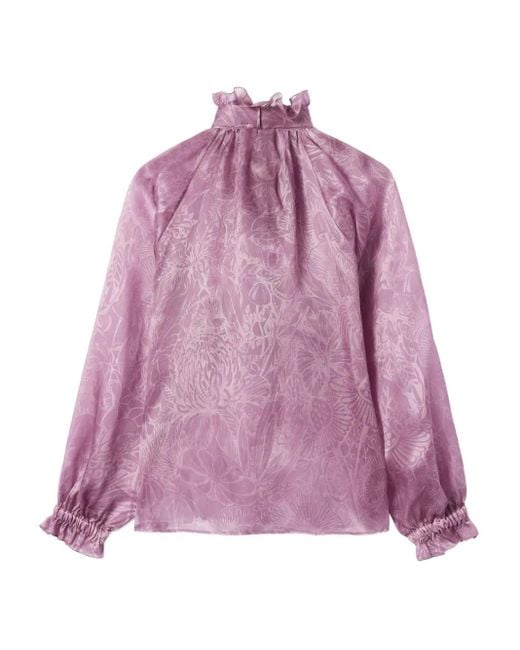 LaDoubleJ Purple Gerüschte Cerere Bluse Mit Stehkragen