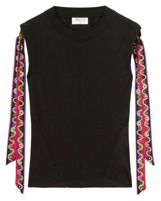 Emilio Pucci Black Jersey-T-Shirt mit Iride-Print