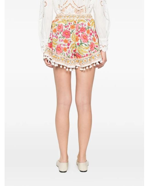 Floral-print pom-pom shorts Farm Rio de color Red