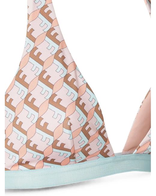 Fendi White Ff Waves Triangle Bikini Top