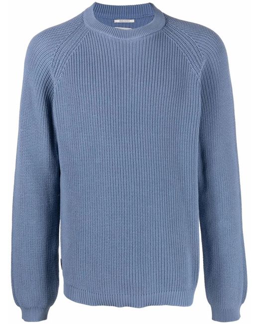 Woolrich Blue Ribbed-Knit Crew-Neck Jumper for men