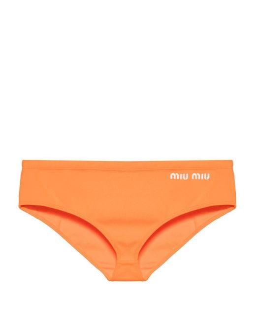 Miu Miu Orange Embroidered-logo Bikini Bottoms