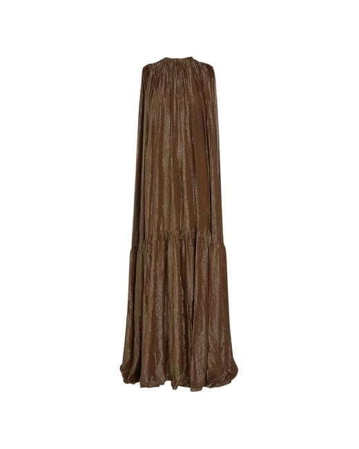 Petar Petrov Natural Metallic-Stripe Tiered Maxi Dress