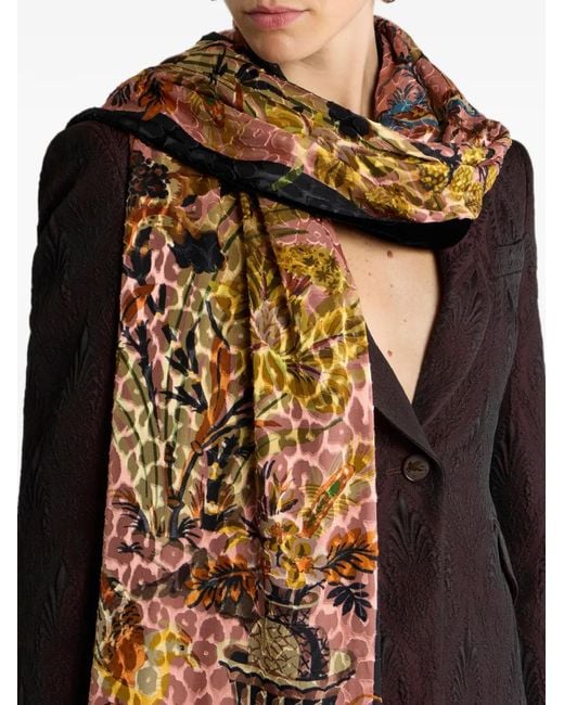 Etro White Leopard-Pattern Velvet Scarf
