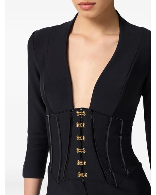 Elisabetta Franchi Black Form-Fitting Mini Dress With Deep V Neckline