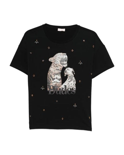 Liu Jo Black Animal-Print Embellished T-Shirt