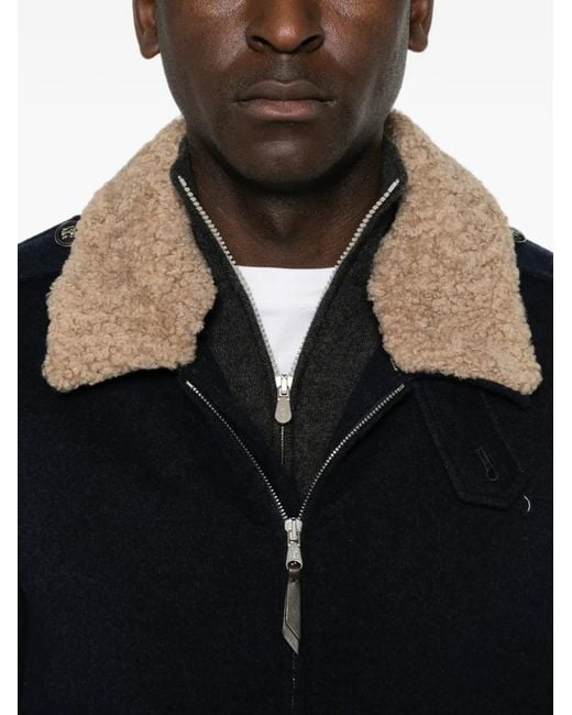 Brunello Cucinelli Black Veste Bomber À Col En Peau Lainée for men
