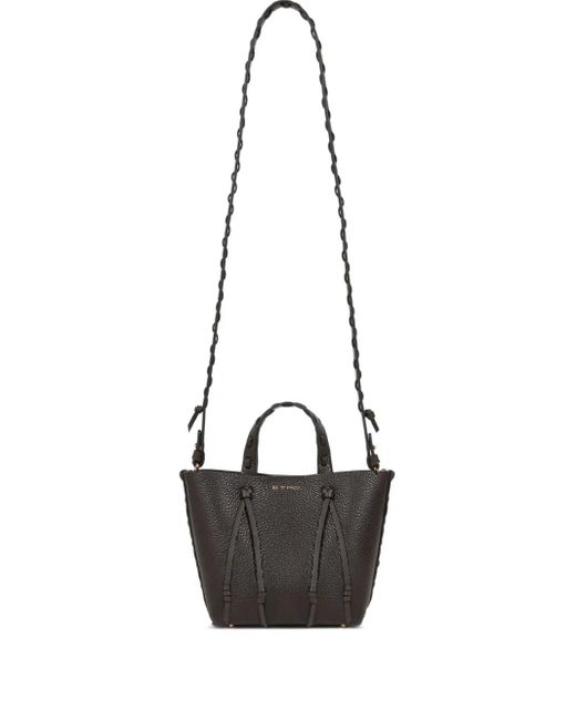 Etro Black Essential Mini Leather Tote Bag With Threading