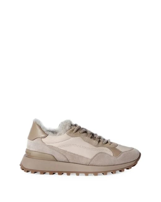Brunello Cucinelli White Shearling-Lined Monili Sneakers