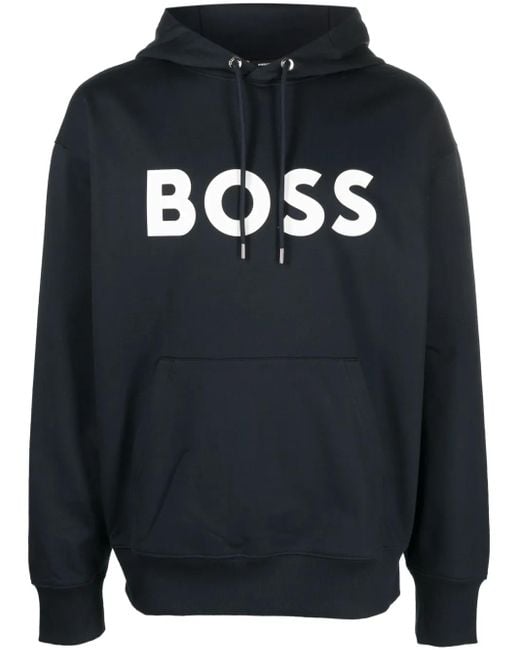 Boss Blue Logo Print Hoodie for men