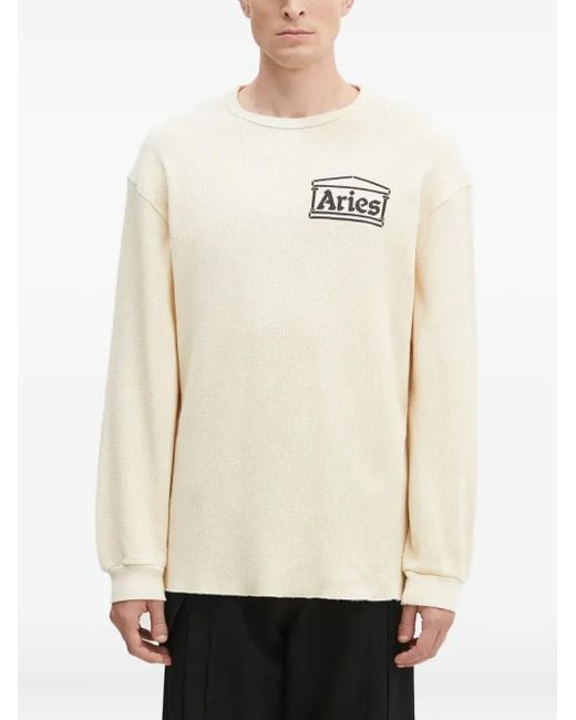 Aries Natural Logo Waffle-Pattern Sweatshirt for men