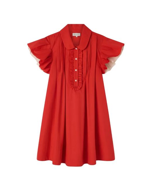 Lee Mathews Red Charlotte Ruffled Mini Dress
