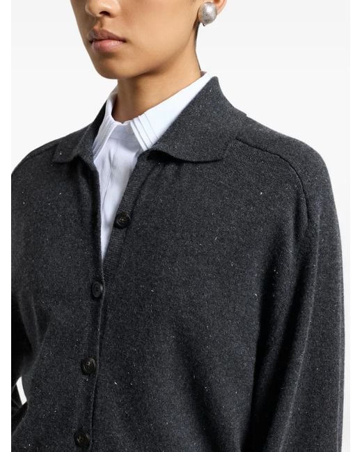 Peserico Black Speckled-Pattern Collared Cardigan