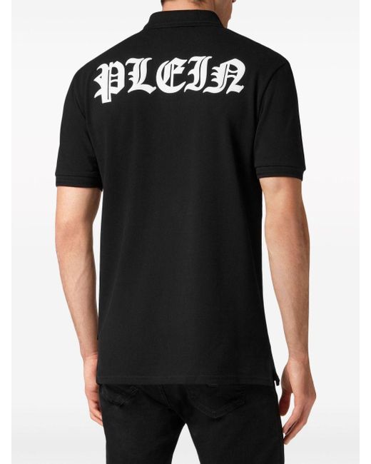 Philipp Plein Black Gothic Plein Cotton Polo Shirt for men