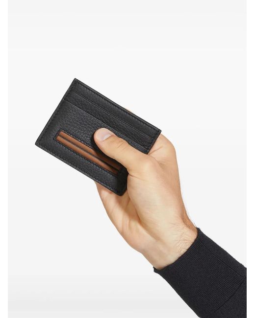 Zegna Gray Logo-Patch Leather Card Holder for men