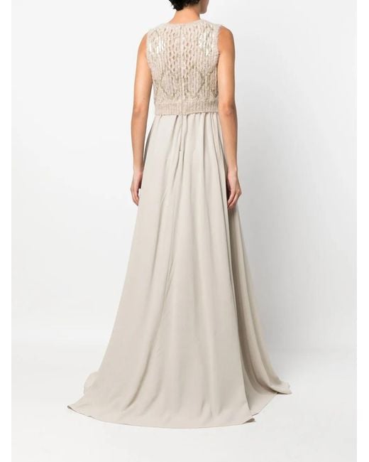 Brunello Cucinelli White Sequin-Embellished Sleeveless Gown