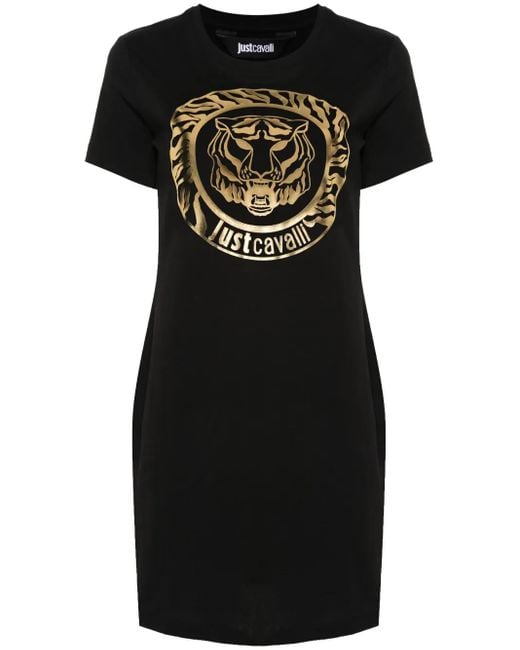 Just Cavalli Black Tiger Head-Print T-Shirt Dress