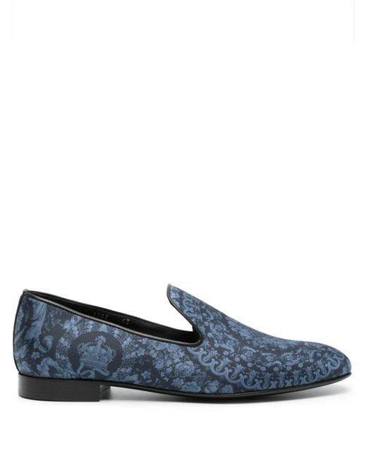 Versace Blue Barocco-print Silk Slippers for men